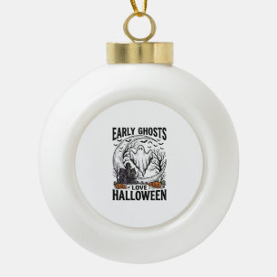 Vintage Halloween Ghost Haunted Moon Engraving Art Ceramic Ball Christmas Ornament