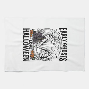 Vintage Halloween Ghost Haunted Moon Engraving Art Kitchen Towel