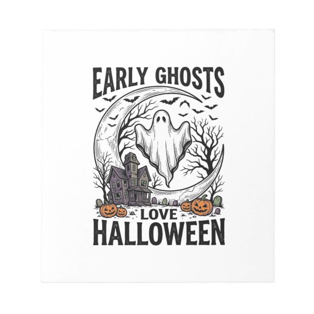 Vintage Halloween Ghost Haunted Moon Engraving Art Notepad (Front)