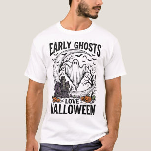 Vintage Halloween Ghost Haunted Moon Engraving Art T-Shirt