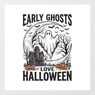 Vintage Halloween Ghost Haunted Moon Engraving Art Window Cling