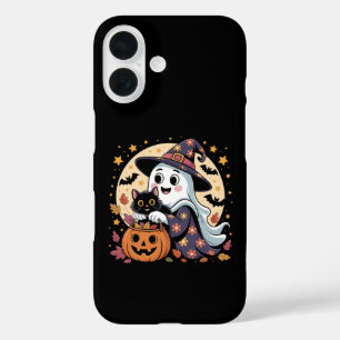 Vintage Halloween Ghost Holding Black Cat Groovy iPhone 16 Case