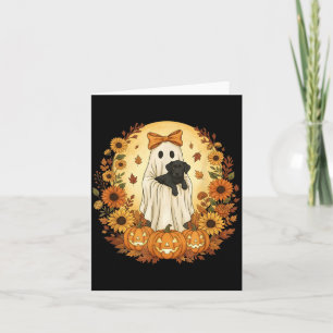 Vintage Halloween Ghost Holding Black Labrador Dog Card