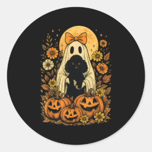 Vintage Halloween Ghost Holding Odle Dog Classic Round Sticker