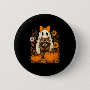 Vintage Halloween Ghost Holding Raccoon Groovy Flo 2 Inch Round Button