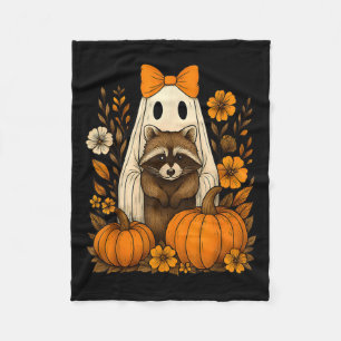 Vintage Halloween Ghost Holding Raccoon Groovy Flo Fleece Blanket
