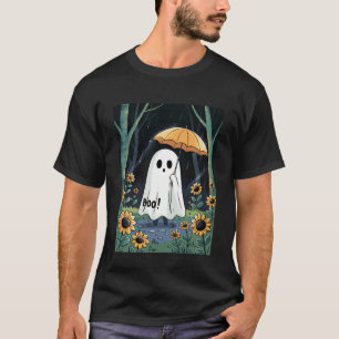 Vintage Halloween Ghost Holding Umbrella in The Fo T-Shirt