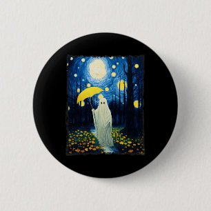 Vintage Halloween Ghost In The Forest Van Gogh Sta 2 Inch Round Button