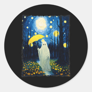 Vintage Halloween Ghost In The Forest Van Gogh Sta Classic Round Sticker