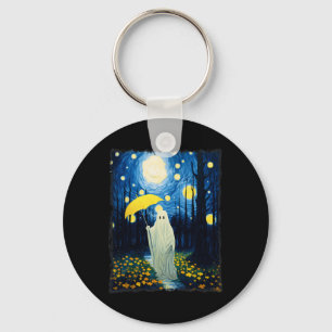 Vintage Halloween Ghost In The Forest Van Gogh Sta Keychain