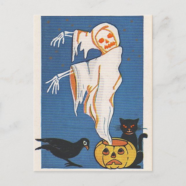 Vintage Halloween Ghost Postcard (Front)