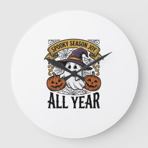 Vintage Halloween Ghost Spooky Season Joy Shirt_1 Large Clock