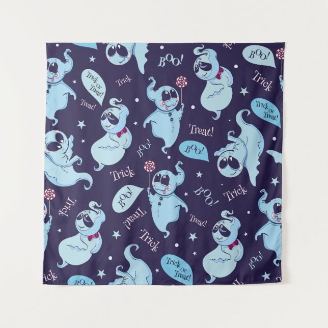 Vintage Halloween ghosts, seamless pattern. Tapestry (Front)