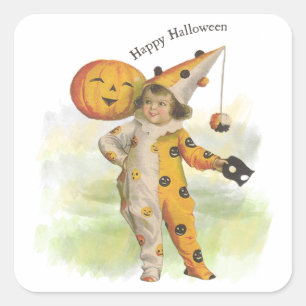 Vintage Halloween Girl and Jack O Lantern Stickers