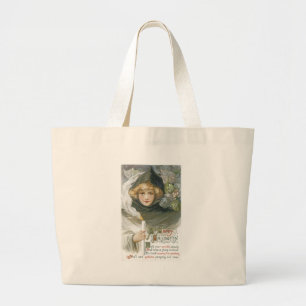 Vintage Halloween Girl Large Tote Bag