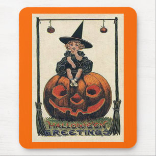 Vintage Halloween Girl on Jack o'Lantern Mouse Pad