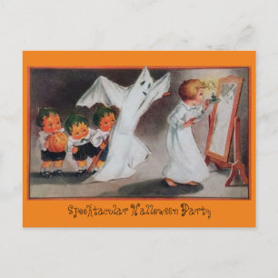 Vintage Halloween Girl Party Invitation Postcard