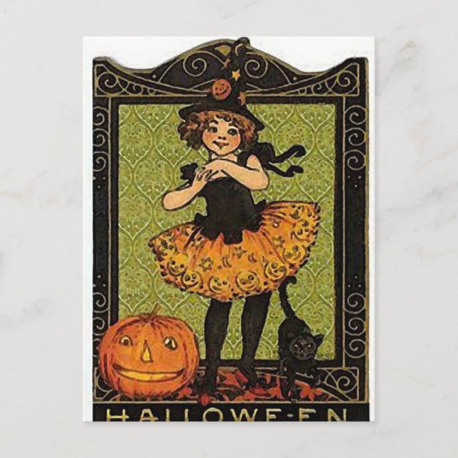Vintage Halloween Girl Postcard (Front)