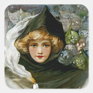 Vintage Halloween Girl Square Sticker