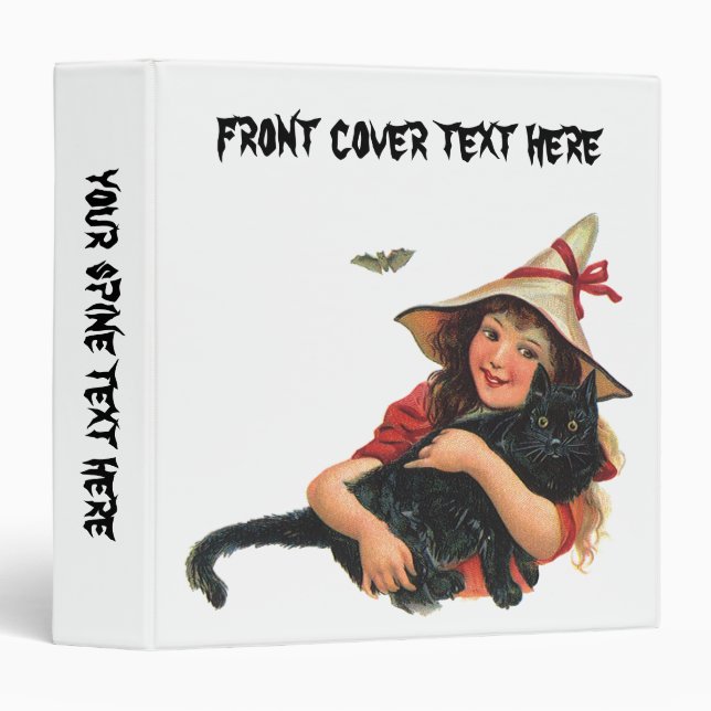 Vintage Halloween, Girl Witch with Black Cat Binder (Front/Spine)
