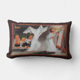 Vintage Halloween Girl with Candle Pillow - Dark