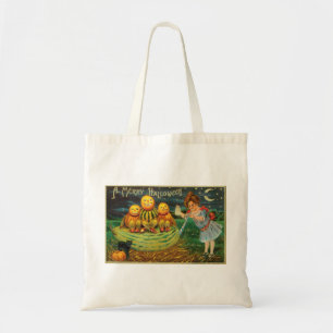 Vintage Halloween Girl with Pumpkins Tote Bag