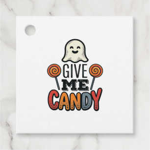 Vintage Halloween Give Me Candy Ghost Shirt Design Favour Tags