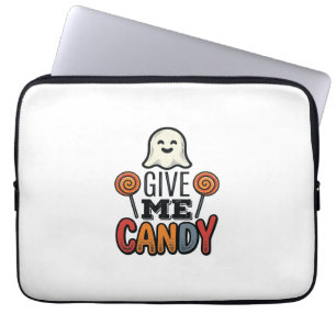 Vintage Halloween Give Me Candy Ghost Shirt Design Laptop Sleeve