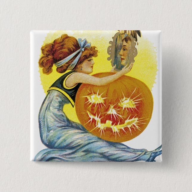 Vintage Halloween Glamour 2 Inch Square Button (Front)