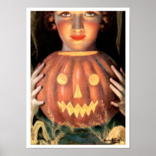 VINTAGE HALLOWEEN GLOWING JACK-O-LANTERN  POSTER