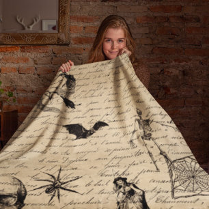 Vintage Halloween Goth Decoupage Victorian   Fleece Blanket