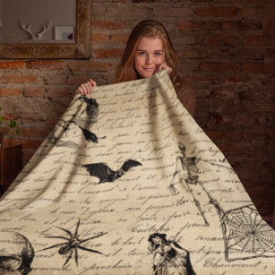 Vintage Halloween Goth Decoupage Victorian   Fleece Blanket