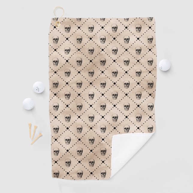 Vintage Halloween Goth Skulls Grid  Pattern  Golf Towel (InSitu)