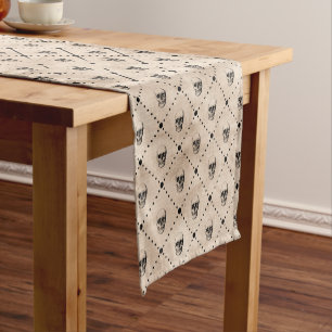 Vintage Halloween Goth Skulls Grid   Short Table Runner