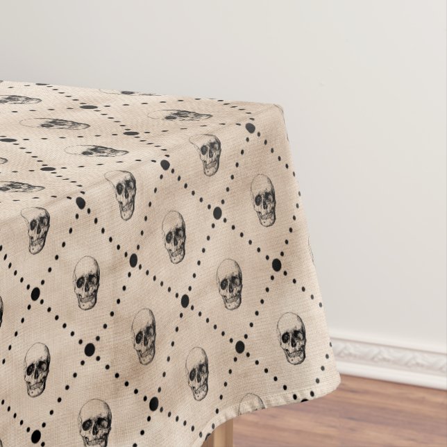 Vintage Halloween Goth Skulls Grid    Tablecloth (In Situ)