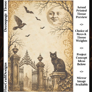 Vintage Halloween Gothic Cemetery FV1R Decoupage Tissue Paper