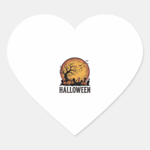 Vintage Halloween Graveyard Bat Moon Art_1 Heart Sticker
