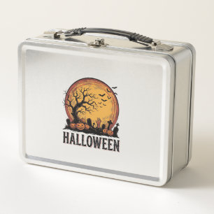 Vintage Halloween Graveyard Bat Moon Art_1 Metal Lunch Box
