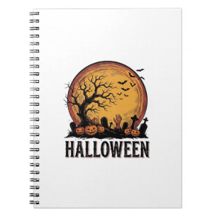 Vintage Halloween Graveyard Bat Moon Art_1 Notebook