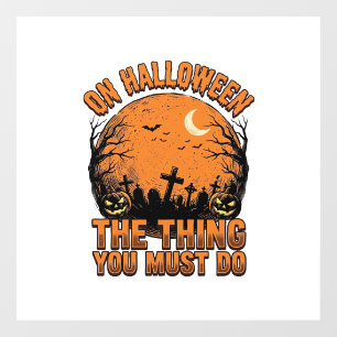 Vintage Halloween Graveyard Pumpkin Moon Shirt Des Window Cling
