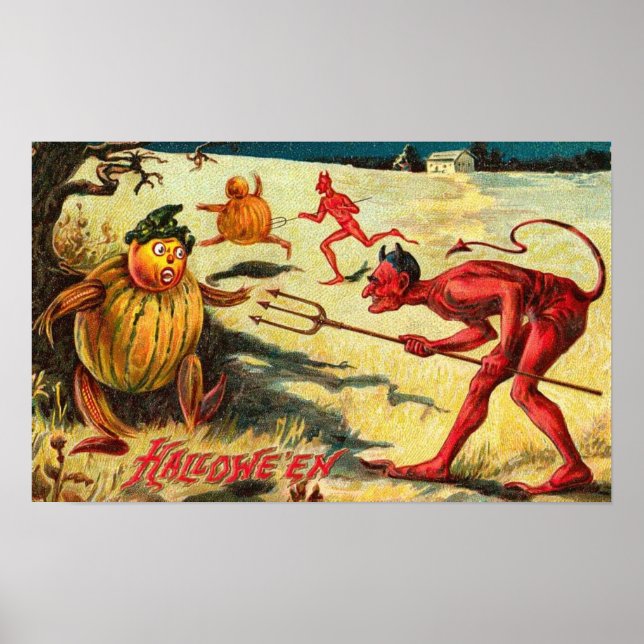 Vintage Halloween Greeting Cards Classic Posters (Front)