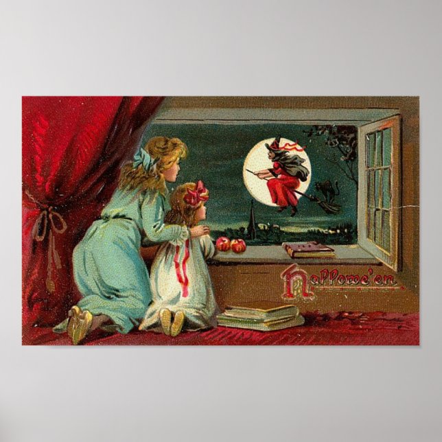 Vintage Halloween Greeting Cards Classic Posters (Front)