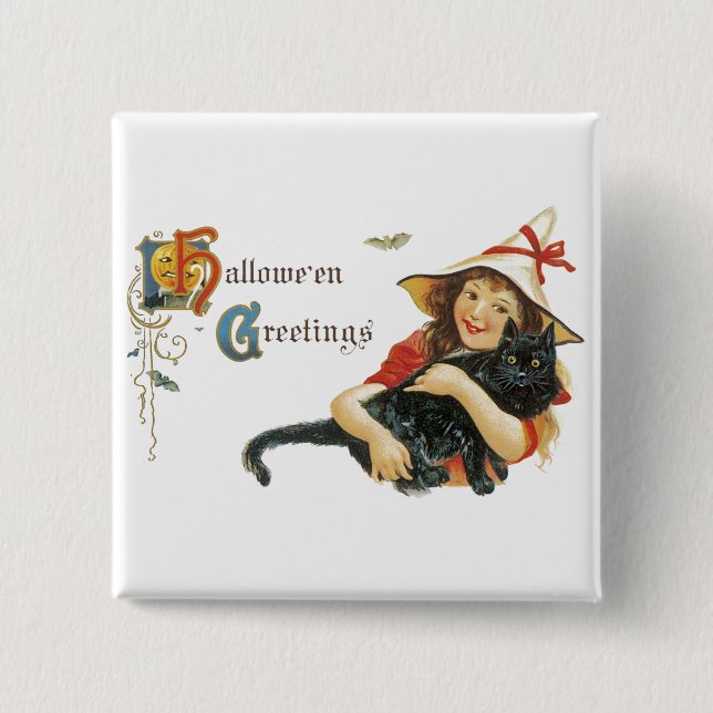 Vintage Halloween Greetings 2 Inch Square Button (Front)