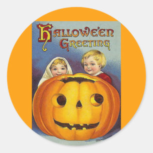 Vintage Halloween Greetings Classic Round Sticker
