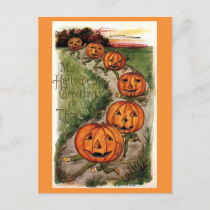 Vintage Halloween Greetings Jack O Lantern Pumpkin Postcard
