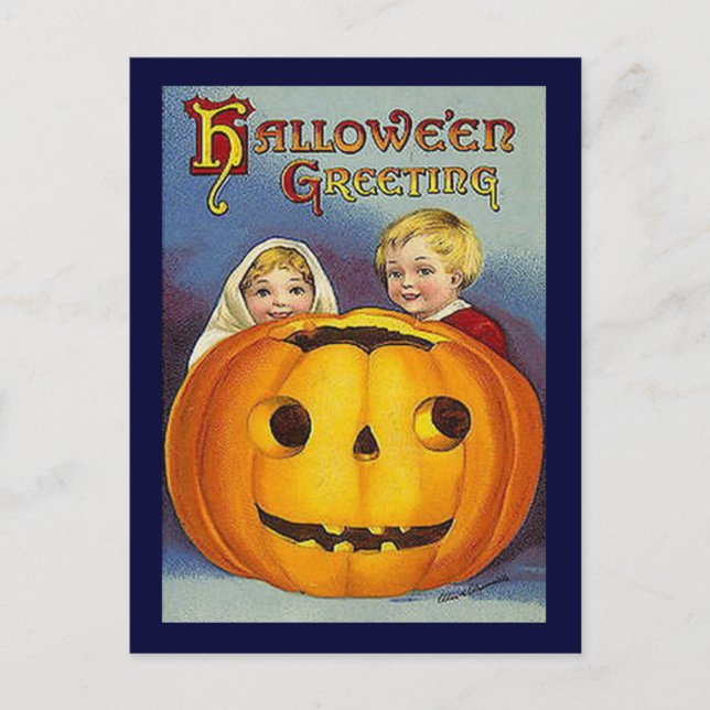Vintage Halloween Greetings Postcard (Front)