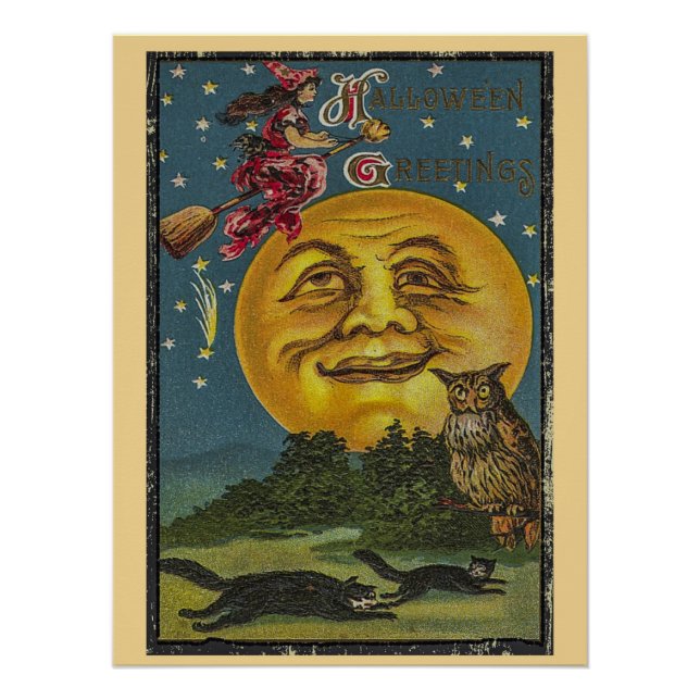 Vintage Halloween Greetings Poster (Front)