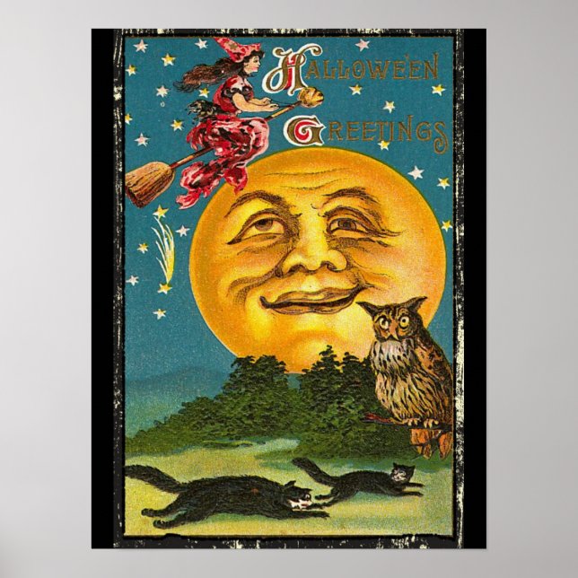 Vintage Halloween Greetings Poster (Front)