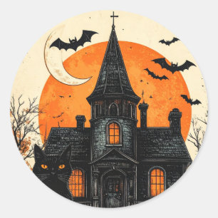 Vintage Halloween Haunted House Classic Round Sticker