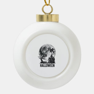 Vintage Halloween Haunted House Moon Shirt Design_ Ceramic Ball Christmas Ornament